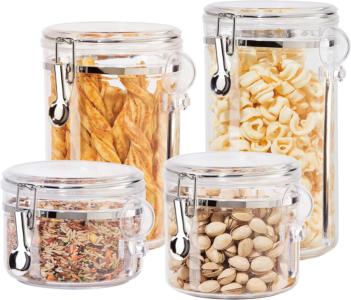 Oggi 4pc Clear Canister Set with Clamp Lids & Spoons