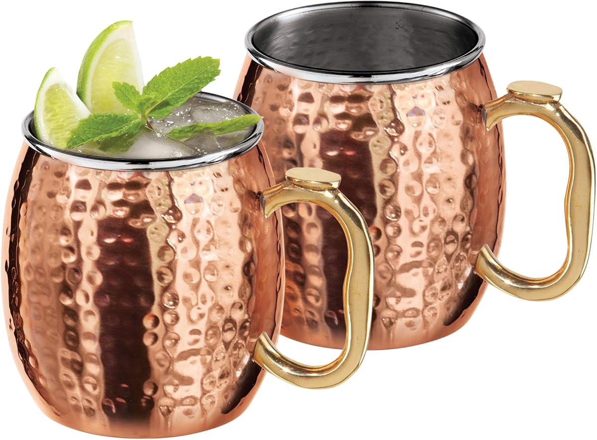 Oggi Set of 2 Hammered Stainless Steel Moscow Mule Mugs