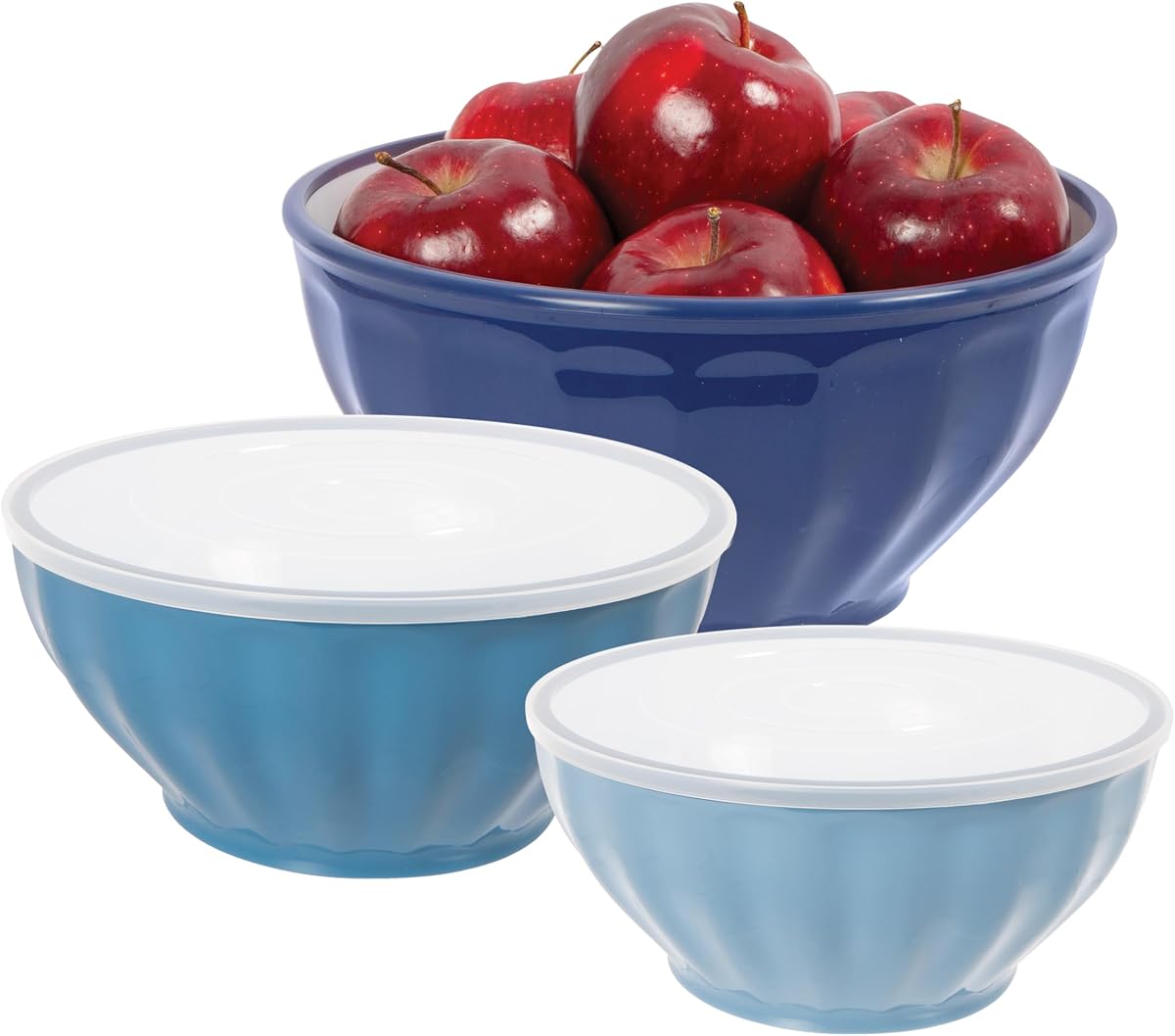 Oggi Set of 3 Ribbed Mixing Bowls with Lids