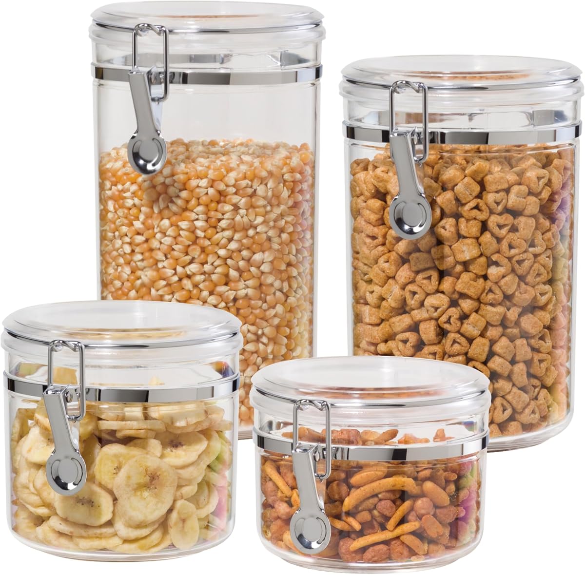 Oggi 4pc Clear Canister Set with Clamp Lids Airtight Cont…