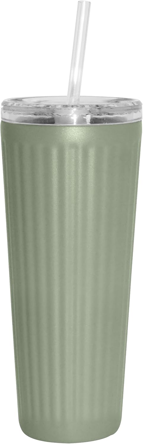 Oggi 24oz Vacuum Insulated Fluted Tumbler with Straw