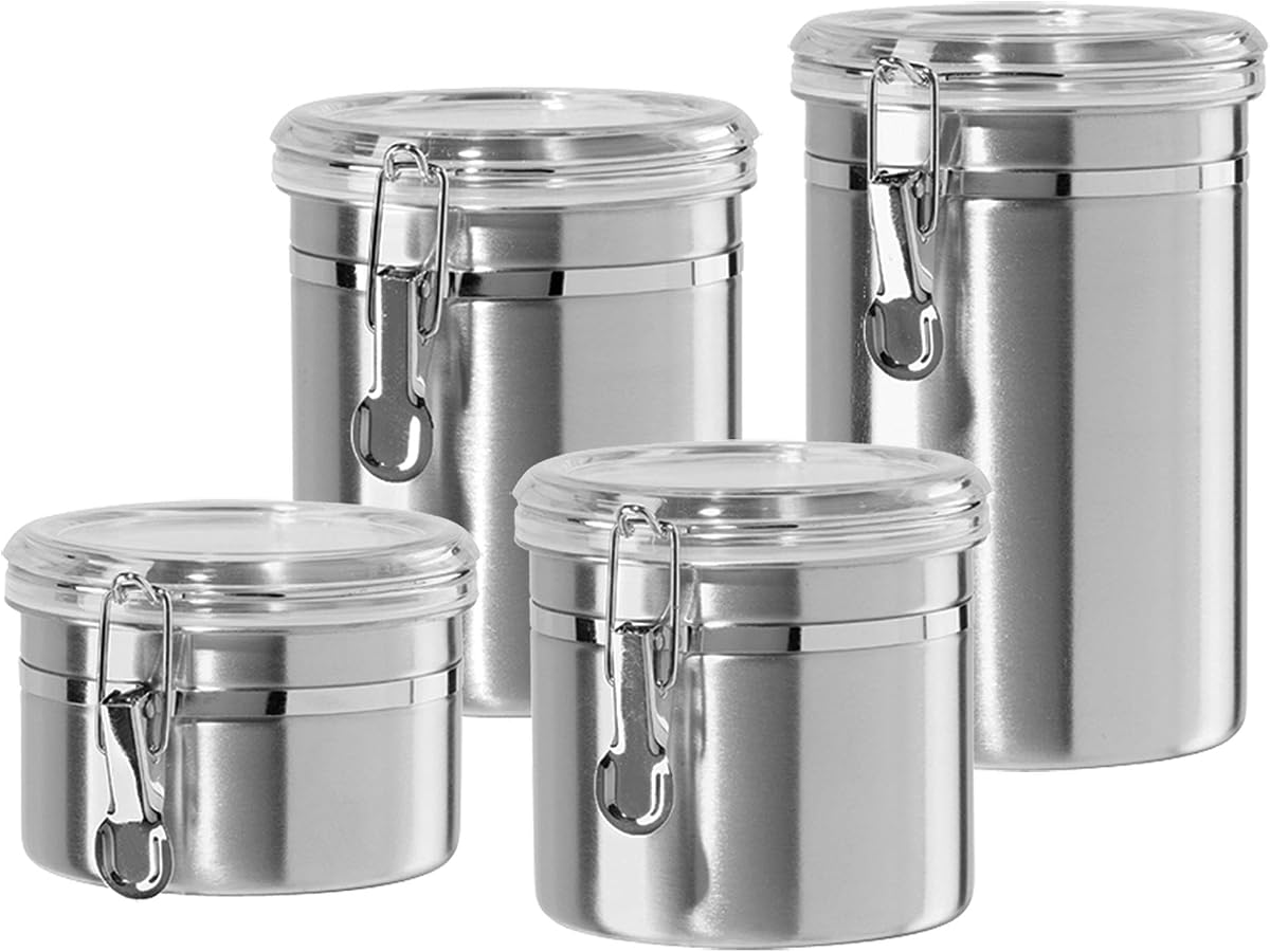 Oggi Set of 4 Stainless Steel Kitchen Canisters