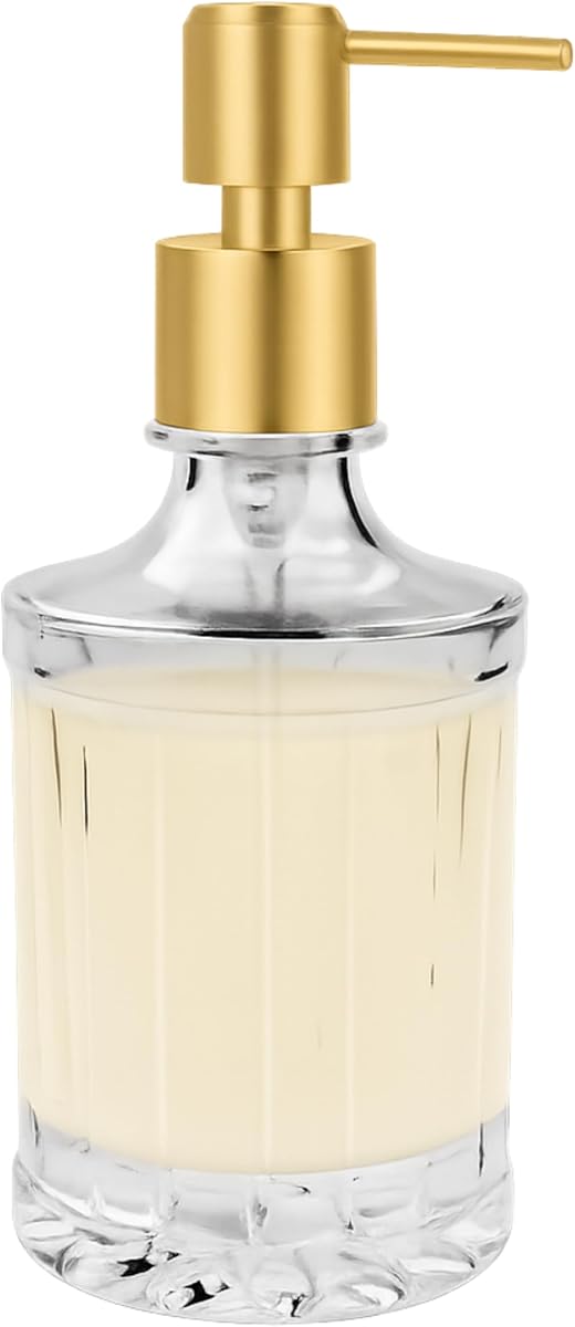 OGGI 10oz Faceted Glass Soap Dispenser with Matte Gold Pump