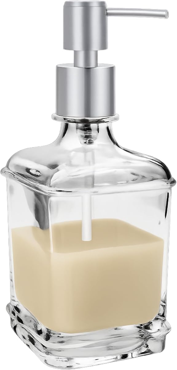 OGGI 10oz Square Glass Soap Dispenser with Satin Silver Pump