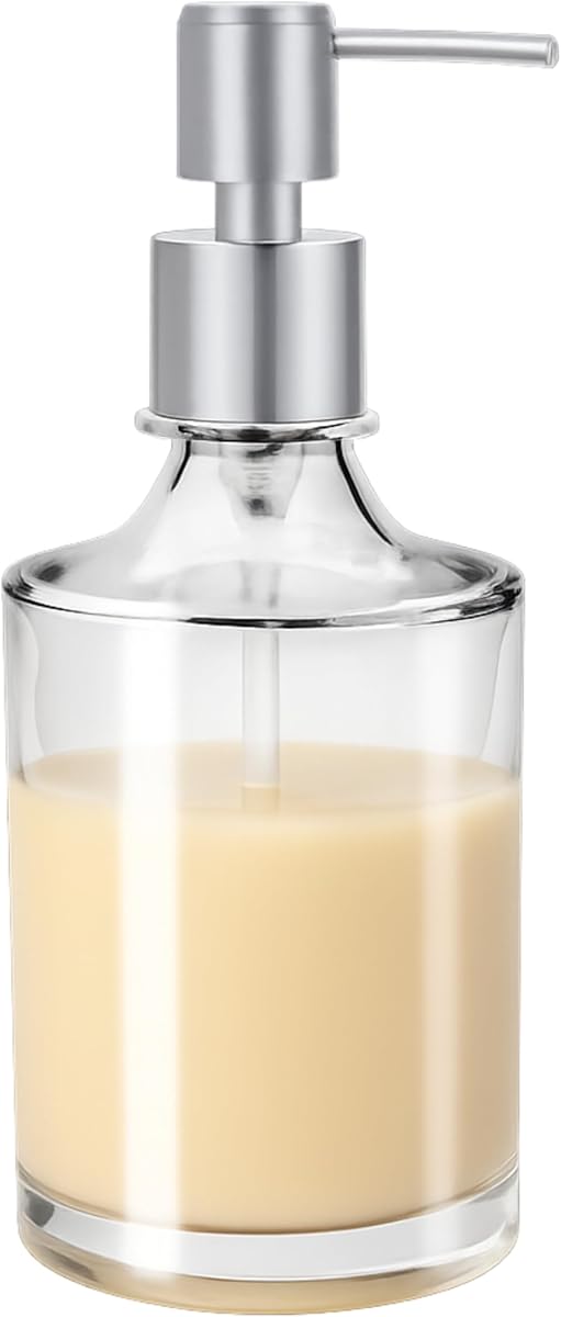 OGGI 10oz Round Glass Soap Dispenser with Satin Silver Pump