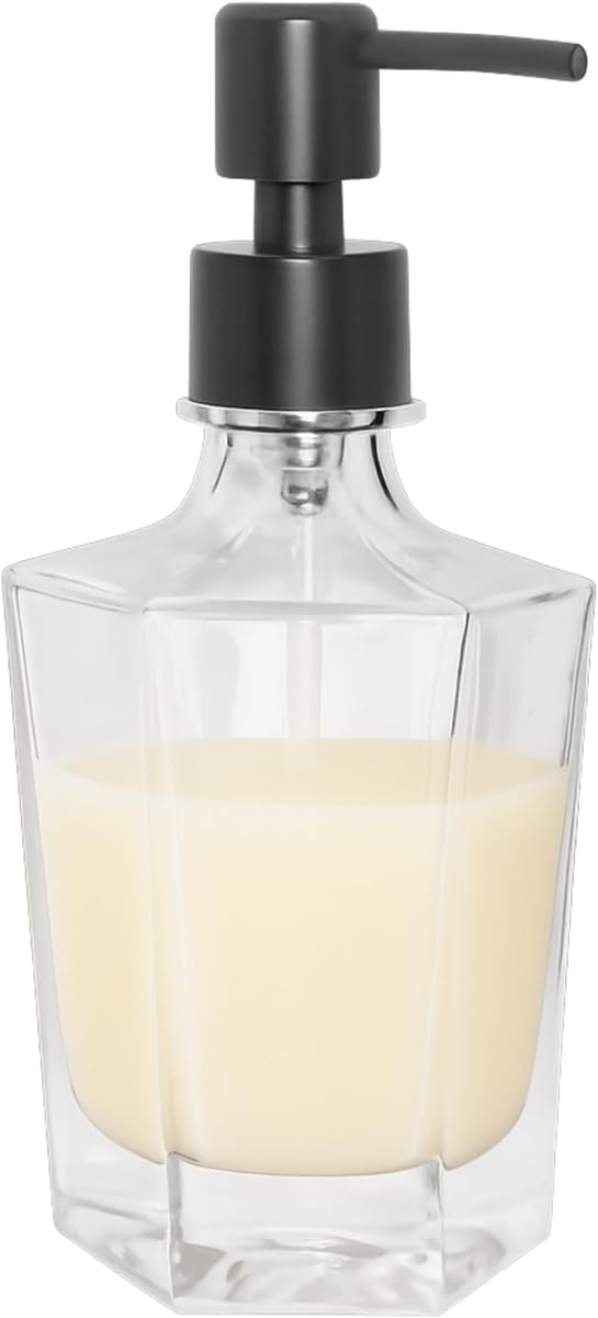 OGGI 9.5oz Concave Glass Soap Dispenser with Matte Black …