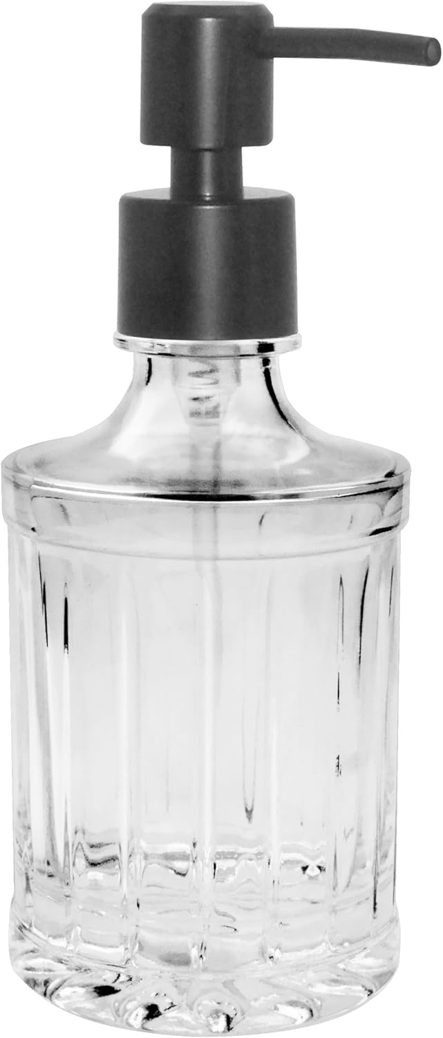 OGGI 10oz Faceted Glass Soap Dispenser with Matte Black Pump
